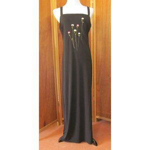 Vintage City Triangles Boardwalk Black w/Floral Embroidery Maxi/Gown Dress USA L